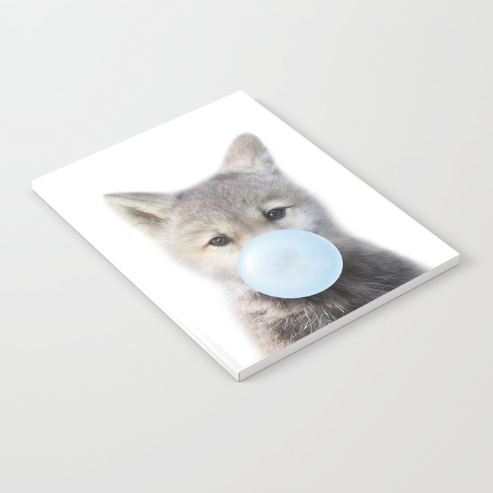 Baby Wolf Blowing Blue Bubble Gum, Baby Boy, Kids, Baby Animals Art Print by Synplus Notebook Gallery Image 1