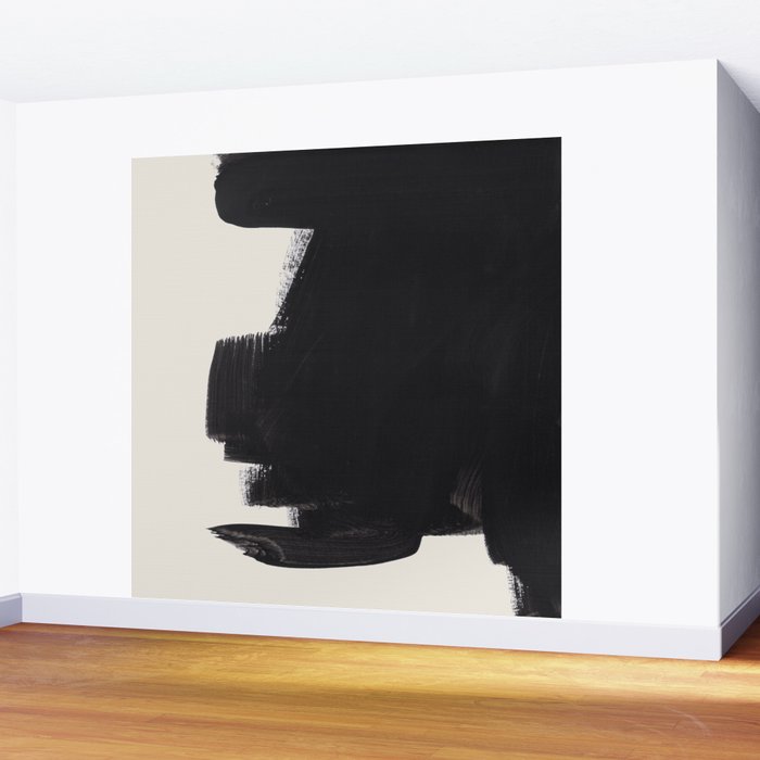Mid Century Modern Minimalist Abstract Art Brush Strokes Black & White Ink Art Colorfield Wall Mural Gallery Image 2