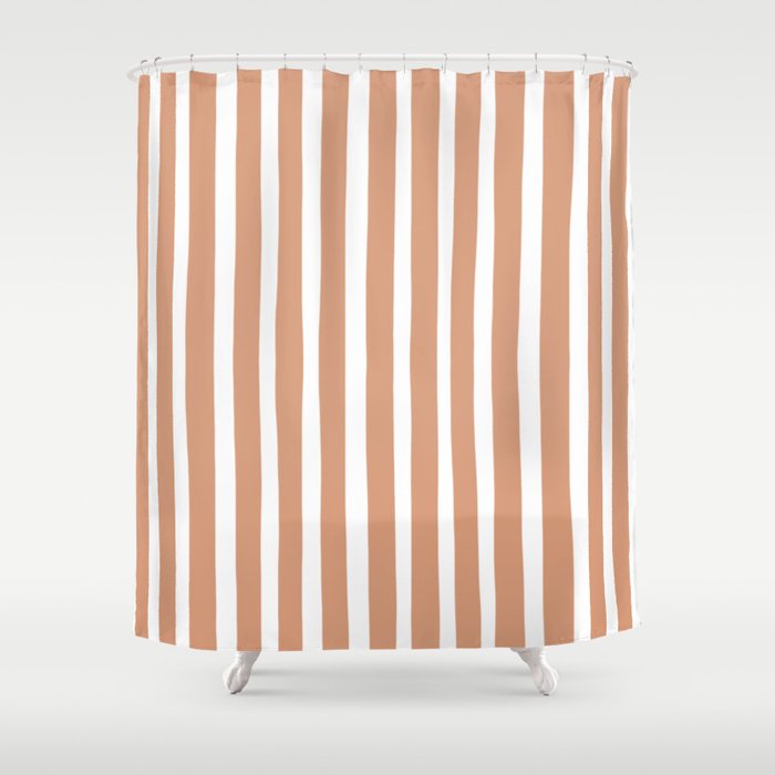 Coral Hand-Drawn Stripes Shower Curtain Gallery Image 1