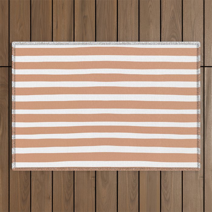 Coral Hand-Drawn Stripes Outdoor Rug Gallery Image 1