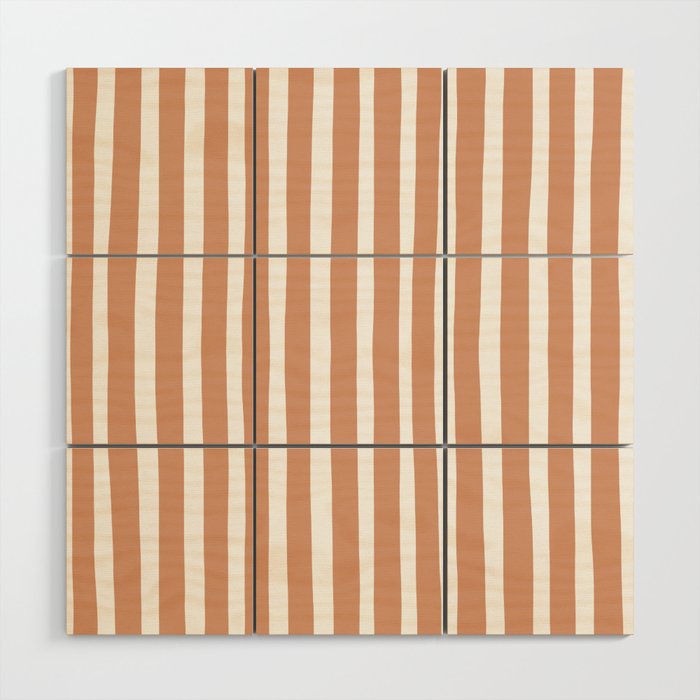 Coral Hand-Drawn Stripes Wood Wall Art Gallery Image 1
