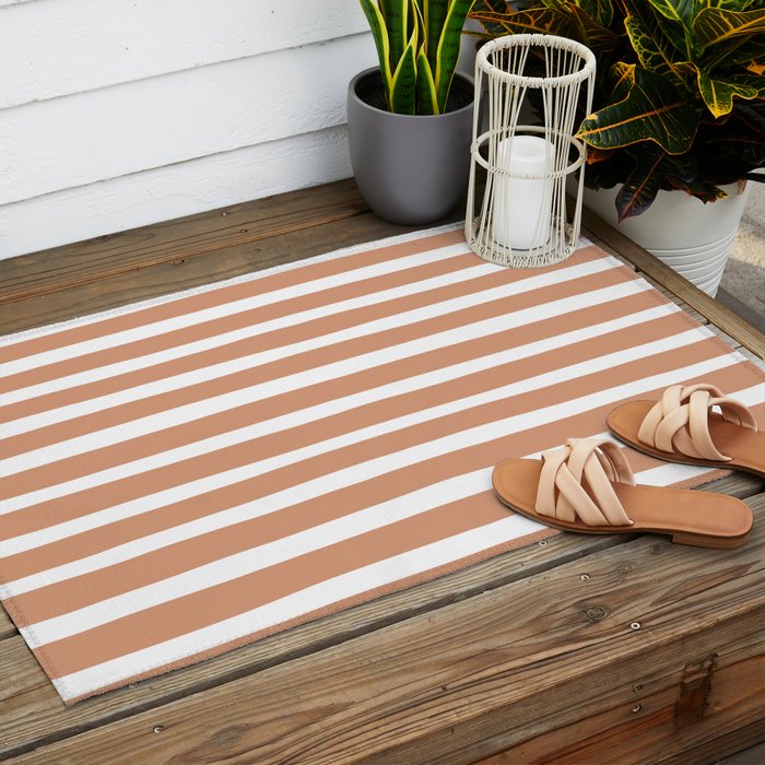 Coral Hand-Drawn Stripes Outdoor Rug Gallery Image 2
