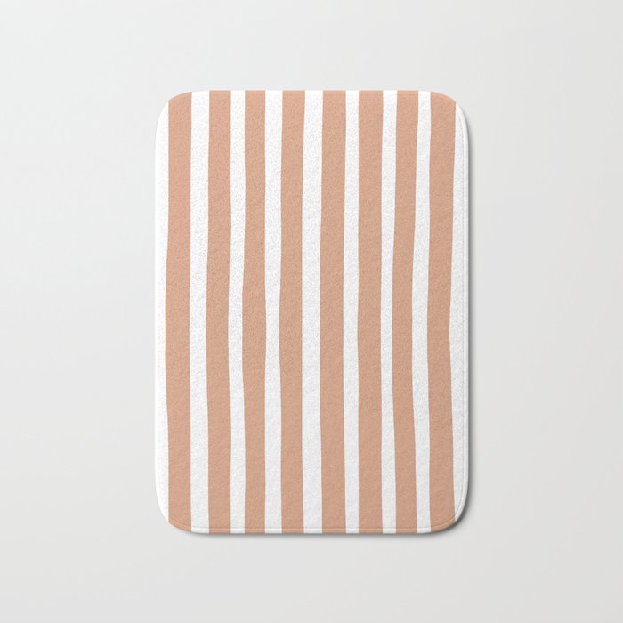Coral Hand-Drawn Stripes Bath Mat Gallery Image 1