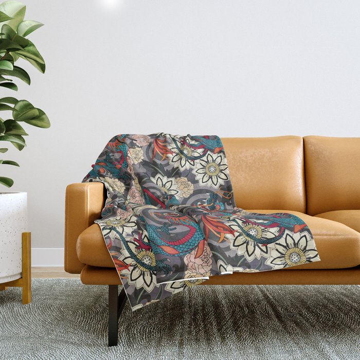 dragon tattoo dark Throw Blanket Gallery Image 1