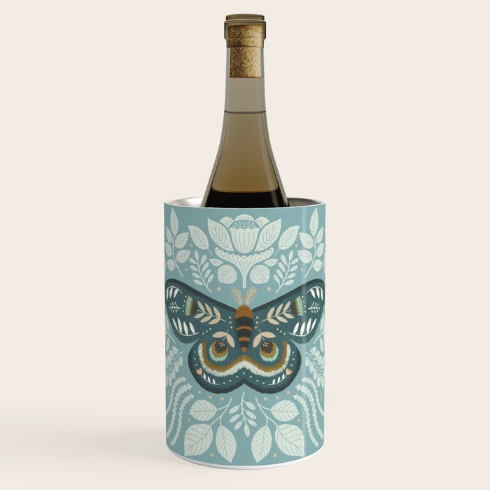 Folk Art Moth - Blue Gray Wine Chiller Gallery Image 1