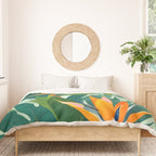 Birds in Paradise, Floral Birds of Paradise Botanical Jungle, Tropical Nature Plants Floral, Lush Green Orange Pink Exotic Forest, Garden Flowers Bohemian Painting Duvet Cover Gallery Image 3