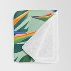 Birds in Paradise, Floral Birds of Paradise Botanical Jungle, Tropical Nature Plants Floral, Lush Green Orange Pink Exotic Forest, Garden Flowers Bohemian Painting Throw Blanket Gallery Image 3