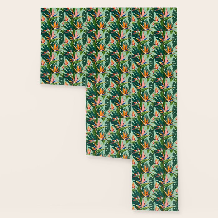 Birds in Paradise, Floral Birds of Paradise Botanical Jungle, Tropical Nature Plants Floral, Lush Green Orange Pink Exotic Forest, Garden Flowers Bohemian Painting Wallpaper Gallery Image 3