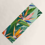 Birds in Paradise, Floral Birds of Paradise Botanical Jungle, Tropical Nature Plants Floral, Lush Green Orange Pink Exotic Forest, Garden Flowers Bohemian Painting Yoga Mat Gallery Image 1