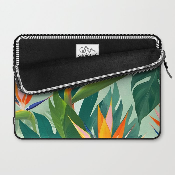 Birds in Paradise, Floral Birds of Paradise Botanical Jungle, Tropical Nature Plants Floral, Lush Green Orange Pink Exotic Forest, Garden Flowers Bohemian Painting Laptop Sleeve Gallery Image 2