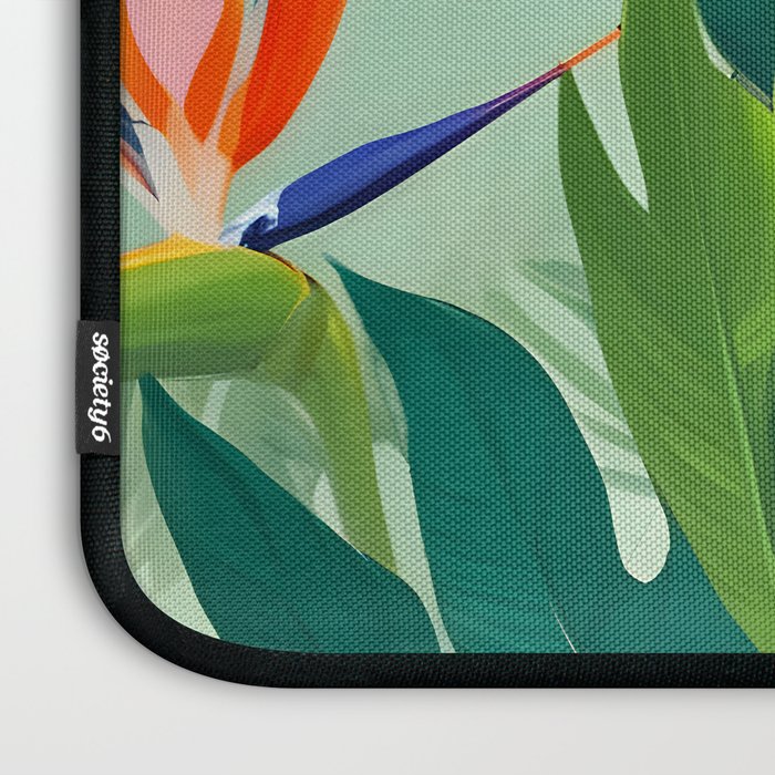 Birds in Paradise, Floral Birds of Paradise Botanical Jungle, Tropical Nature Plants Floral, Lush Green Orange Pink Exotic Forest, Garden Flowers Bohemian Painting Laptop Sleeve Gallery Image 3