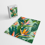 Birds in Paradise, Floral Birds of Paradise Botanical Jungle, Tropical Nature Plants Floral, Lush Green Orange Pink Exotic Forest, Garden Flowers Bohemian Painting Jigsaw Puzzle Gallery Image 2