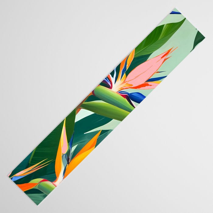 Birds in Paradise, Floral Birds of Paradise Botanical Jungle, Tropical Nature Plants Floral, Lush Green Orange Pink Exotic Forest, Garden Flowers Bohemian Painting Table Runner Gallery Image 3