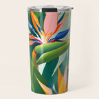 Birds in Paradise, Floral Birds of Paradise Botanical Jungle, Tropical Nature Plants Floral, Lush Green Orange Pink Exotic Forest, Garden Flowers Bohemian Painting Travel Mug Gallery Image 1