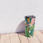 Birds in Paradise, Floral Birds of Paradise Botanical Jungle, Tropical Nature Plants Floral, Lush Green Orange Pink Exotic Forest, Garden Flowers Bohemian Painting Travel Mug Gallery Image 4