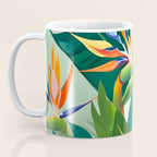 Birds in Paradise, Floral Birds of Paradise Botanical Jungle, Tropical Nature Plants Floral, Lush Green Orange Pink Exotic Forest, Garden Flowers Bohemian Painting Coffee Mug Gallery Image 3