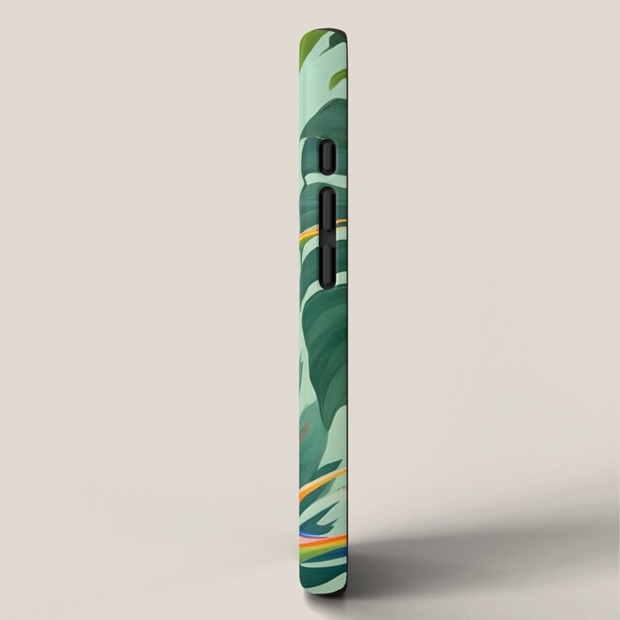 Birds in Paradise, Floral Birds of Paradise Botanical Jungle, Tropical Nature Plants Floral, Lush Green Orange Pink Exotic Forest, Garden Flowers Bohemian Painting iPhone Case Gallery Image 2