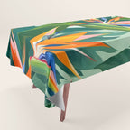 Birds in Paradise, Floral Birds of Paradise Botanical Jungle, Tropical Nature Plants Floral, Lush Green Orange Pink Exotic Forest, Garden Flowers Bohemian Painting Tablecloth Gallery Image 1