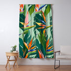 Birds in Paradise, Floral Birds of Paradise Botanical Jungle, Tropical Nature Plants Floral, Lush Green Orange Pink Exotic Forest, Garden Flowers Bohemian Painting Window Curtain Gallery Image 5