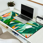 Birds in Paradise, Floral Birds of Paradise Botanical Jungle, Tropical Nature Plants Floral, Lush Green Orange Pink Exotic Forest, Garden Flowers Bohemian Painting Desk Mat Gallery Image 2