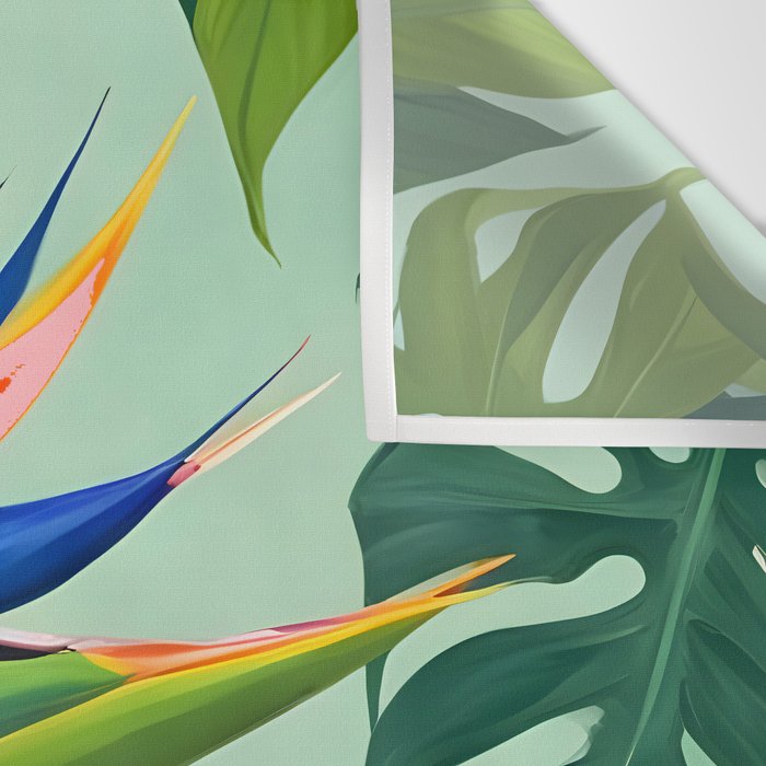 Birds in Paradise, Floral Birds of Paradise Botanical Jungle, Tropical Nature Plants Floral, Lush Green Orange Pink Exotic Forest, Garden Flowers Bohemian Painting Wall Tapestry Gallery Image 3