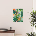 Birds in Paradise, Floral Birds of Paradise Botanical Jungle, Tropical Nature Plants Floral, Lush Green Orange Pink Exotic Forest, Garden Flowers Bohemian Painting Poster Gallery Image 2
