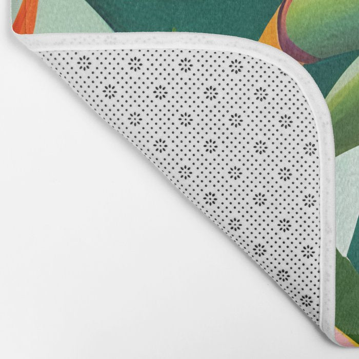 Birds in Paradise, Floral Birds of Paradise Botanical Jungle, Tropical Nature Plants Floral, Lush Green Orange Pink Exotic Forest, Garden Flowers Bohemian Painting Bath Mat Gallery Image 2