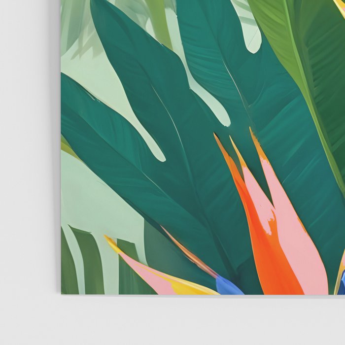 Birds in Paradise, Floral Birds of Paradise Botanical Jungle, Tropical Nature Plants Floral, Lush Green Orange Pink Exotic Forest, Garden Flowers Bohemian Painting Poster Gallery Image 3