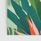 Birds in Paradise, Floral Birds of Paradise Botanical Jungle, Tropical Nature Plants Floral, Lush Green Orange Pink Exotic Forest, Garden Flowers Bohemian Painting Poster Gallery Image 3