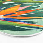 Birds in Paradise, Floral Birds of Paradise Botanical Jungle, Tropical Nature Plants Floral, Lush Green Orange Pink Exotic Forest, Garden Flowers Bohemian Painting Bath Mat Gallery Image 3