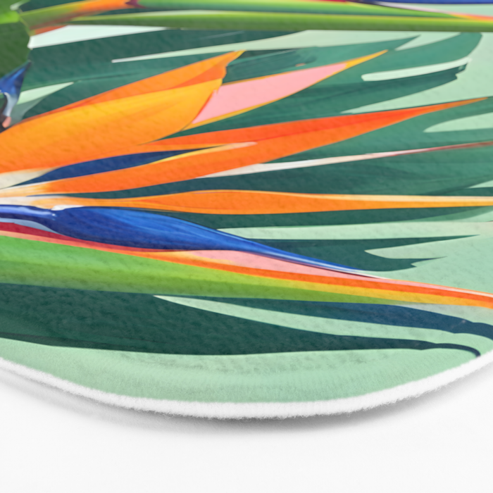 Birds in Paradise, Floral Birds of Paradise Botanical Jungle, Tropical Nature Plants Floral, Lush Green Orange Pink Exotic Forest, Garden Flowers Bohemian Painting Bath Mat Gallery Image 3