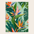 Birds in Paradise, Floral Birds of Paradise Botanical Jungle, Tropical Nature Plants Floral, Lush Green Orange Pink Exotic Forest, Garden Flowers Bohemian Painting Poster Gallery Image 4