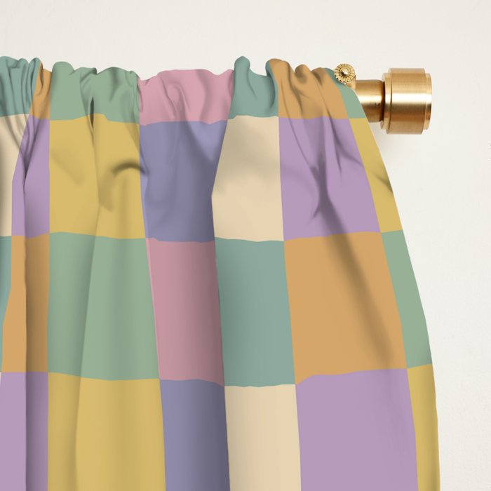 Checkered Multicolor Pattern XXXIV Vintage Pastel Window Curtain Gallery Image 2
