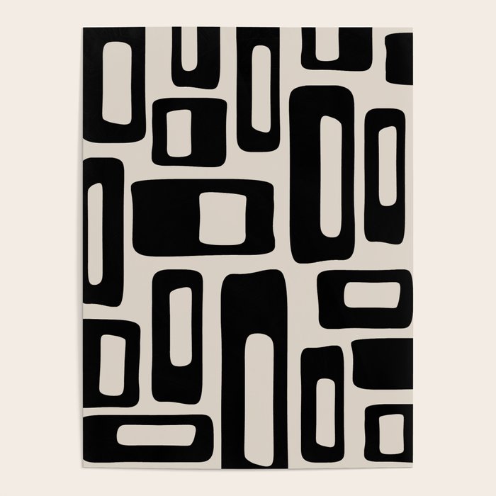 Retro Mid Century Modern Abstract Pattern 735 Black and Linen White Poster Gallery Image 4