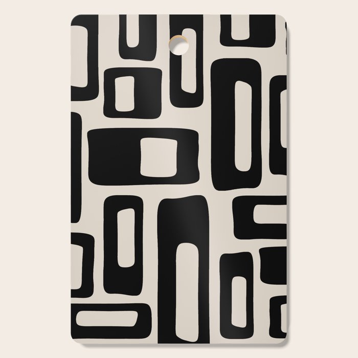 Retro Mid Century Modern Abstract Pattern 735 Black and Linen White Cutting Board Gallery Image 1