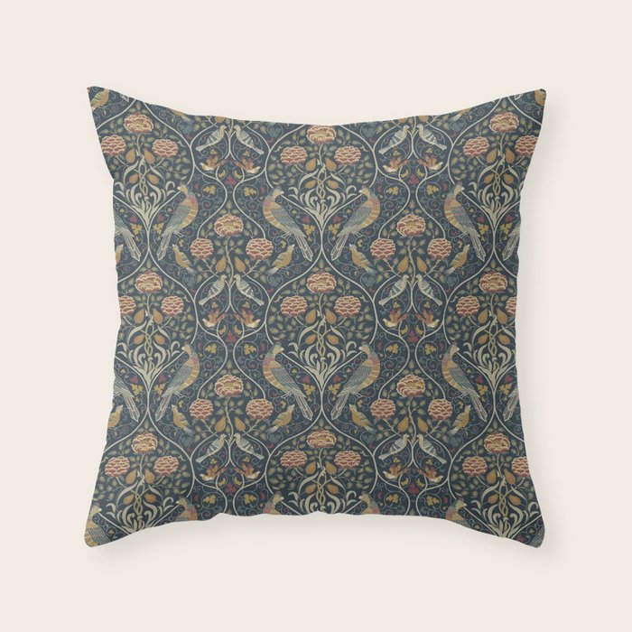 William Morris Seasons by May Melsetter Indigo Throw Pillow Gallery Image 1