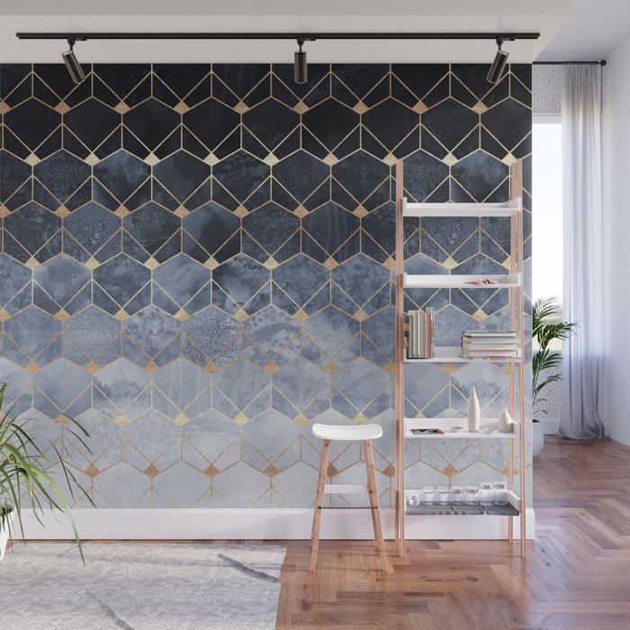 Blue Hexagons And Diamonds Wall Mural Gallery Image 1
