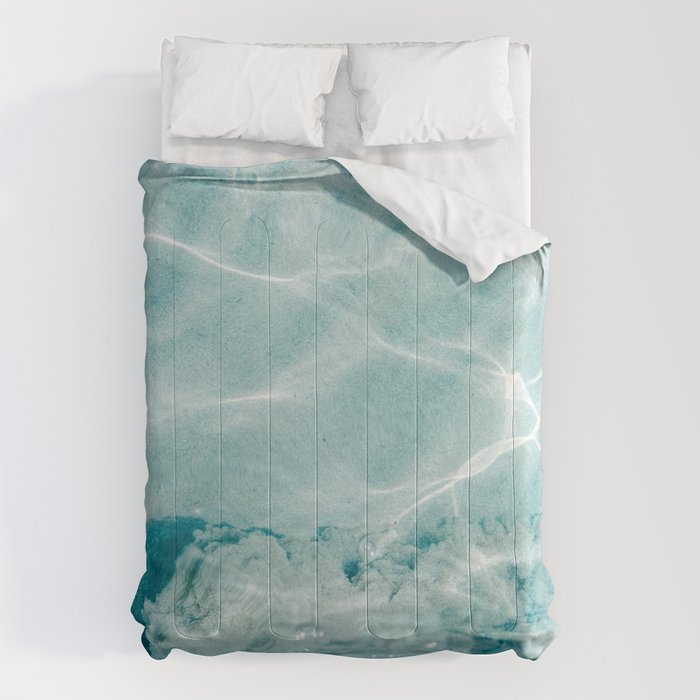 Clear blue water | Colorful ocean photography print | Turquoise sea Comforter Gallery Image 1