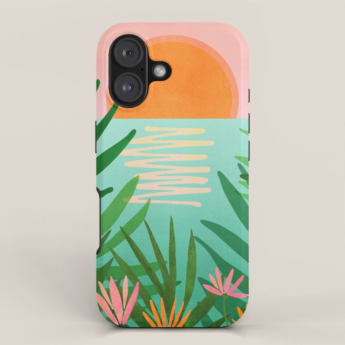 Tropical Views - Pink and Green Landscape Illustration iPhone Case Gallery Image 1