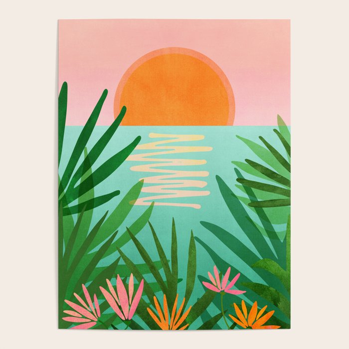 Tropical Views - Pink and Green Landscape Illustration Poster Gallery Image 4