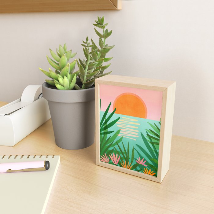 Tropical Views - Pink and Green Landscape Illustration Mini Art Print Gallery Image 2