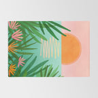 Tropical Views - Pink and Green Landscape Illustration Rug Gallery Image 2