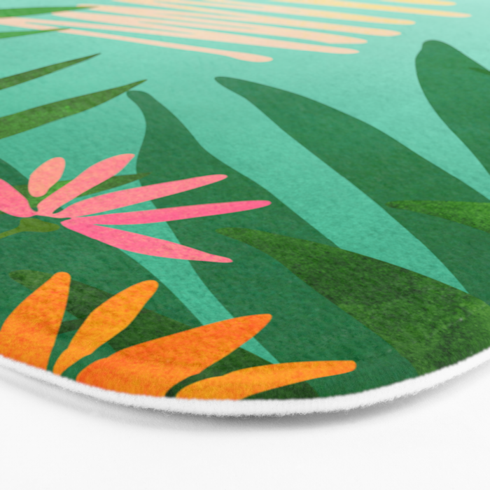Tropical Views - Pink and Green Landscape Illustration Bath Mat Gallery Image 3