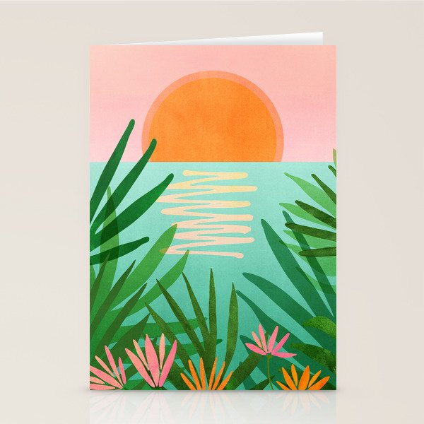 Tropical Views - Pink and Green Landscape Illustration Stationery Card Gallery Image 2