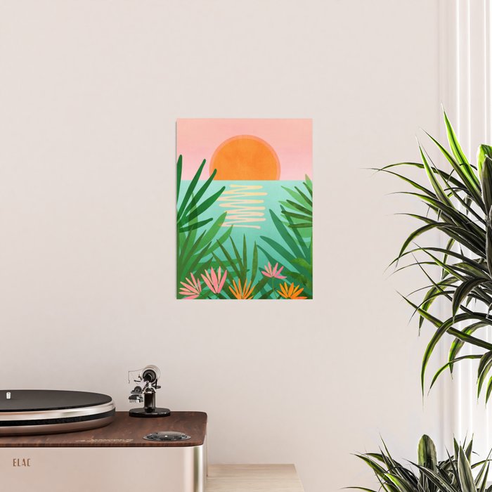 Tropical Views - Pink and Green Landscape Illustration Poster Gallery Image 2