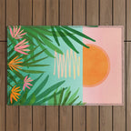 Tropical Views - Pink and Green Landscape Illustration Outdoor Rug Gallery Image 1