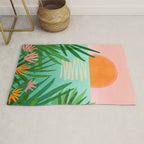 Tropical Views - Pink and Green Landscape Illustration Rug Gallery Image 1