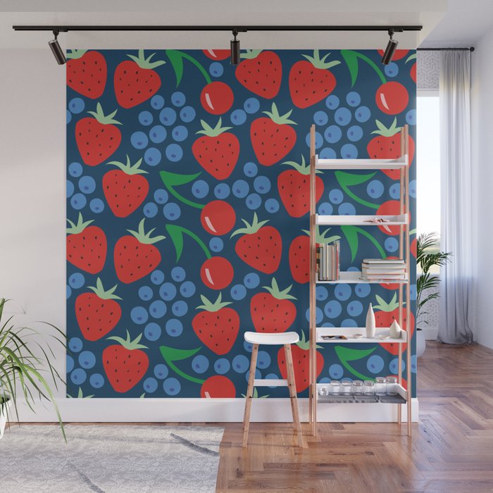 Strawberry pattern Wall Mural Gallery Image 1