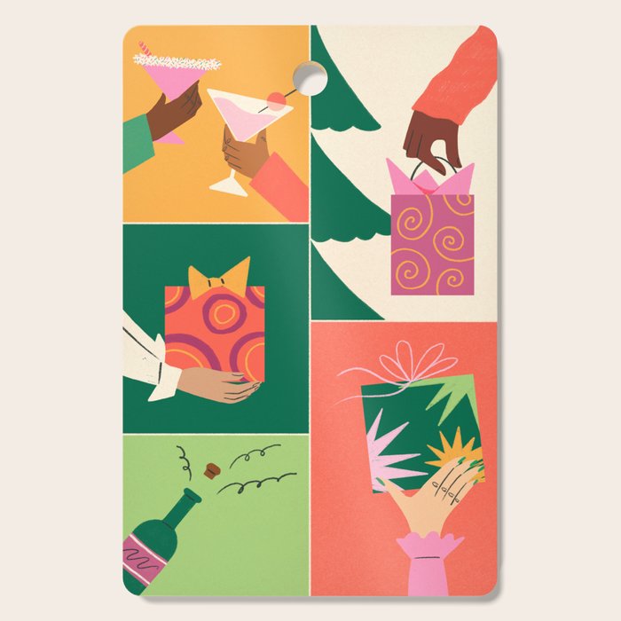 Festive Holiday Gift Exchange Illustration Cutting Board Gallery Image 1