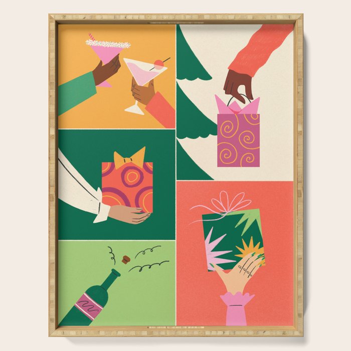 Festive Holiday Gift Exchange Illustration Serving Tray Gallery Image 1